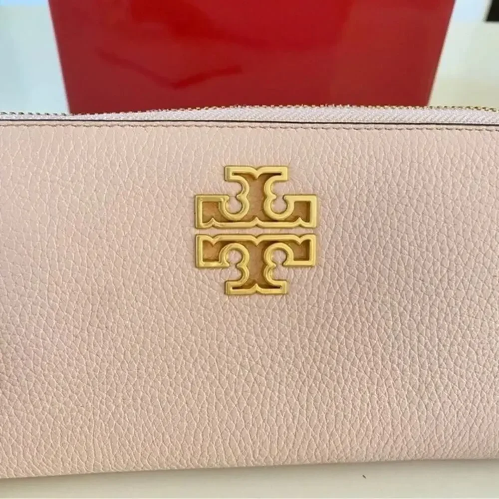 NEW Tory Burch Britten Shell Pink | Gold Hardware Leather Zip Continental Wallet